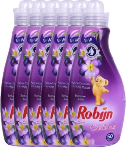 Robijn Creations Wasverzachter VOORDEELVERPAKKING 6X 1,25L. 300 Wasbeurten "Paarse Orchidee & Bosbessen" -Woonwinkel 1027x1200