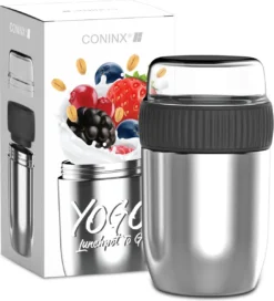 Coninx Thermos Lunchbox - Muesli Beker To Go - Isoleer Lunchpot - Yoghurtbeker To Go - Mueslibeker 840ml (600ml+240ml) - RVS -Woonwinkel 1088x1200