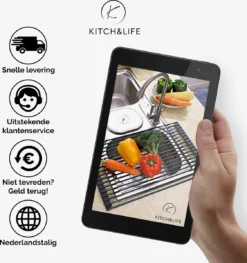 Kitch&Life Afdruiprek Oprolbaar - Mat Zwart - Pannenonderzetter - Afdruipmat - Keukenrek 3-in-1 15 Kitch&Life Afdruiprek Oprolbaar - Mat Zwart - Pannenonderzetter - Afdruipmat - Keukenrek 3-in-1 -Woonwinkel 1125x1200