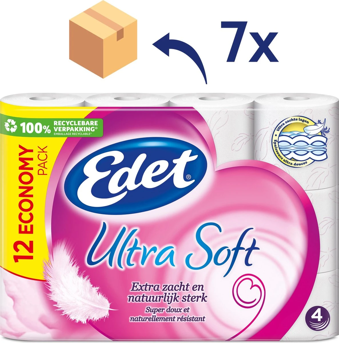 Edet Ultra Soft 4-laags Wc Papier - 84 Rollen 2 Edet Ultra Soft 4-laags Wc Papier - 84 Rollen - Afbeelding 2