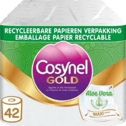 Cosynel Gold Aloe Vera Toiletpapier - 3 Lagen - 42 Rollen - Papieren Verpakking