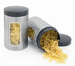 Brabantia Voorraadbus - 1,4 L - Matt Steel Fingerprint Proof / Matt Black Deksel - Met Venster -Woonwinkel 1200x1060