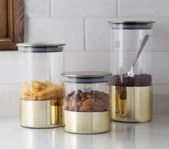 Luxaliving - Glazen Voorraadpot Set 3 Stuks - Opbergpot - Luchtdicht - Transparant - Gold -Woonwinkel 1200x1061 1