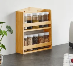 ACAZA Ophangbaar Kruidenrek Met 10 Glazen Kruidenpotjes, Spice Rack, Keuken Rek, Kruiden Organizer Voor Specerijen, Peper, Zout, 26 Cm Breed, Bamboe 8 ACAZA Ophangbaar Kruidenrek Met 10 Glazen Kruidenpotjes, Spice Rack, Keuken Rek, Kruiden Organizer Voor Specerijen, Peper, Zout, 26 Cm Breed, Bamboe -Woonwinkel 1200x1075