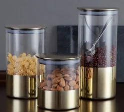 Luxaliving - Glazen Voorraadpot Set 3 Stuks - Opbergpot - Luchtdicht - Transparant - Gold