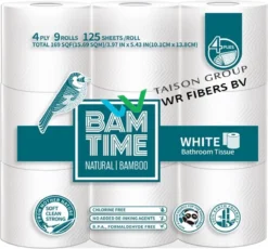 BAMTIME BamboeTissuepapier 4-laags Wc Papier - Wit Color Gebleekt 27 (3*9) Rollen -Woonwinkel 1200x1115