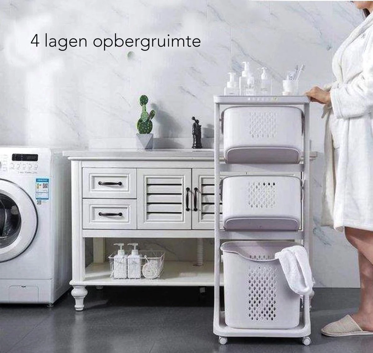 Sens Design Wassorteerder – Wasmand Met 3 Vakken - Op Wieltjes 4 Sens Design Wassorteerder – Wasmand Met 3 Vakken - Op Wieltjes - Afbeelding 4