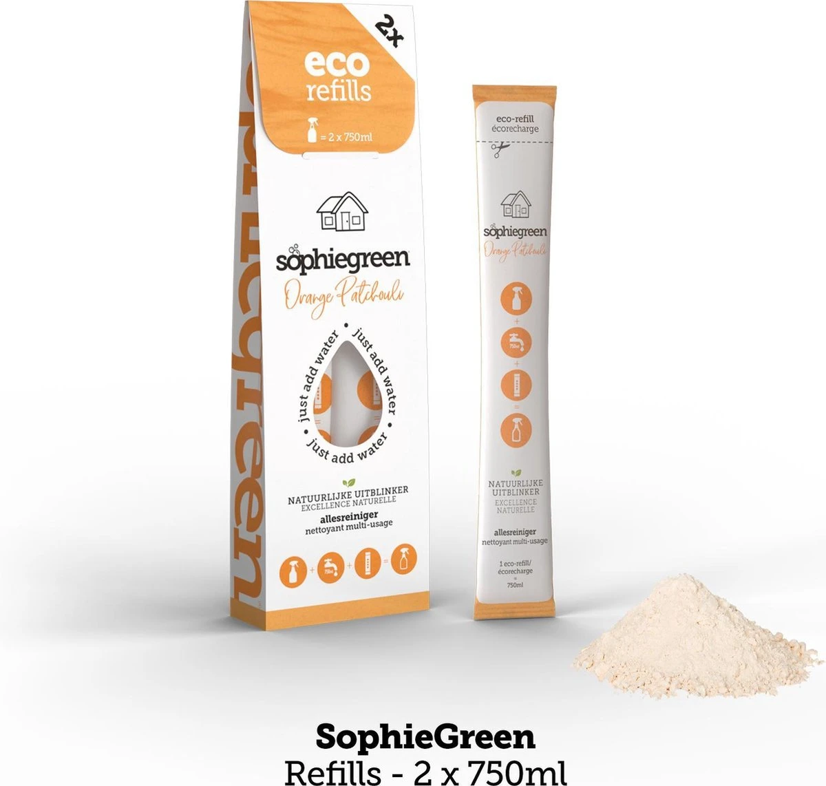 SophieGreen Eco-Refill Pakket; Allesreiniger Blue Rebel En Orange Patchouli, +Keukenreiniger + Badkamerreiniger (4x2 Navulling= 8 X750ml) 4 SophieGreen Eco-Refill Pakket; Allesreiniger Blue Rebel En Orange Patchouli, +Keukenreiniger + Badkamerreiniger (4x2 Navulling= 8 X750ml) - Afbeelding 4