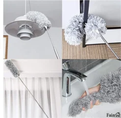 Fain® Plumeau Met Telescoopsteel – Grijs – 80 Tot 280 Cm - Uitschuifbaar – Wasbaar - Flexibel 360° Draaibaar – Duster - Microvezel Ragebol -Woonwinkel 1200x1170