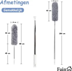 Fain® Plumeau Met Telescoopsteel – Grijs – 80 Tot 280 Cm - Uitschuifbaar – Wasbaar - Flexibel 360° Draaibaar – Duster - Microvezel Ragebol -Woonwinkel 1200x1182 2