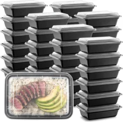 Buxibo - 50 Meal Prep Bakjes - Salade/Lunch Box - Diepvriesbakjes - Vershoudbakjes - Plastic Bakjes Met Deksel - Vershouddoos - Magnetron Vaatwasser Bestendig - 24 Oz/0.7 Liter Inhoud - Herbruikbaar - Kunststof - BPA Vrij - Zwart -Woonwinkel 1200x1192 2