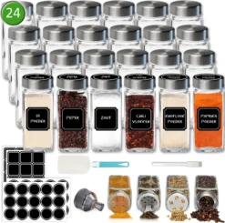 Soothe 24 Glazen Kruidenpotjes Set Met 2 Soorten Strooideksels – Kruidenstrooier – Compleet Pakket Incl Kruidenpotjes Stickers, Krijtstift En Accessoires