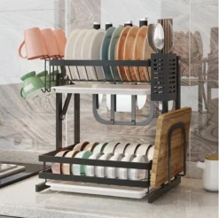 Doogo® Afdruiprek Met Lekbak 2 Laags – Inklapbaar - Muur Hangen Mogelijke - Afwasrek – Met 2 Lekbakken – Extra Accessories Voor Servies En Snijplanken - RVS -Woonwinkel 1200x1195