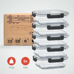 KitchenBrothers Meal Prep Bakjes - Set - Luchtdicht - BPA Vrij - 1L - Glas - 5 Stuks -Woonwinkel 1200x1198 32