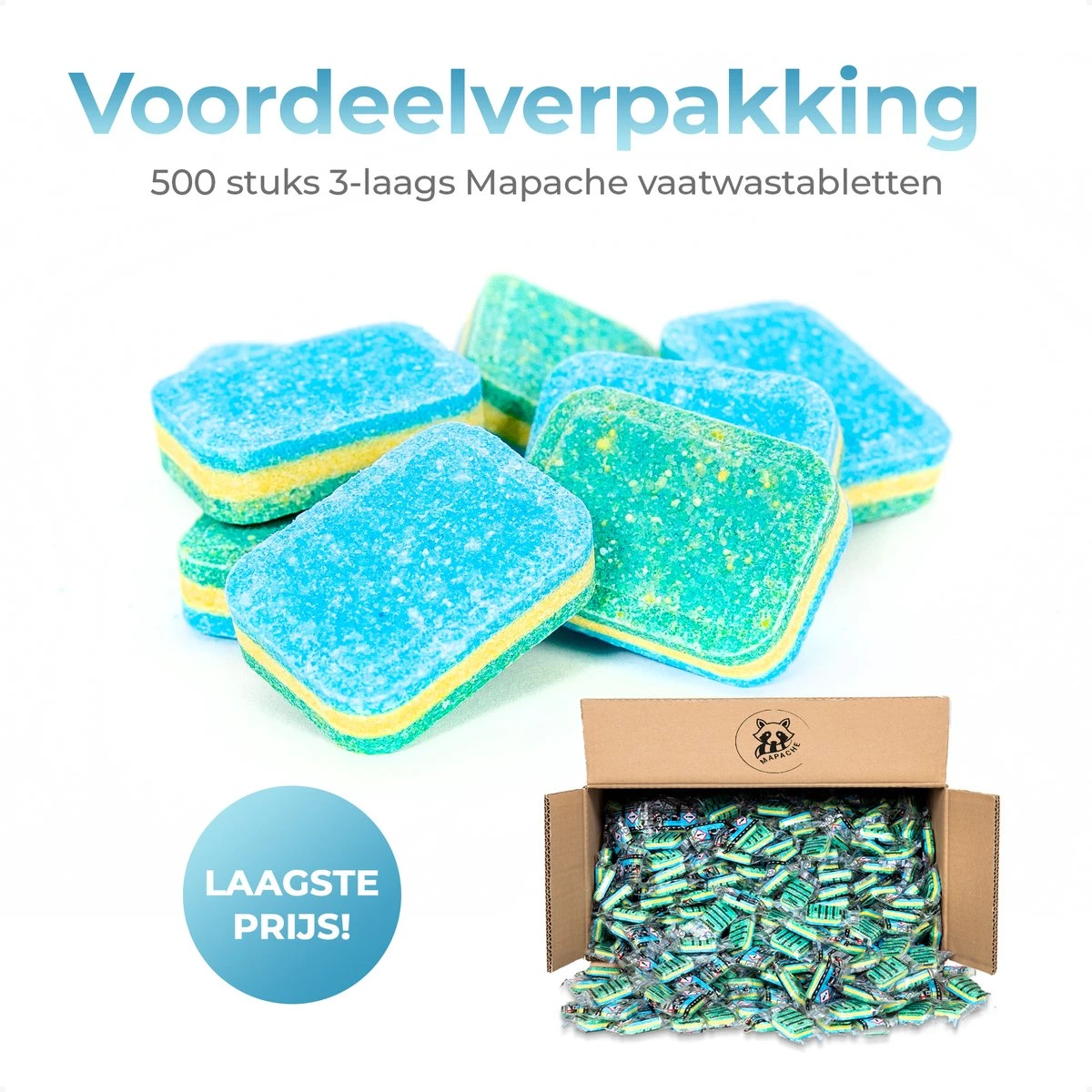 Mapache Vaatwastabletten 500 Stuks - 3 Laags - Voordeelverpakking 2 Mapache Vaatwastabletten 500 Stuks - 3 Laags - Voordeelverpakking - Afbeelding 2