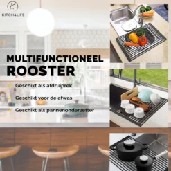Kitch&Life Afdruiprek Oprolbaar - Mat Zwart - Pannenonderzetter - Afdruipmat - Keukenrek 3-in-1 11 Kitch&Life Afdruiprek Oprolbaar - Mat Zwart - Pannenonderzetter - Afdruipmat - Keukenrek 3-in-1 -Woonwinkel 1200x1200 220