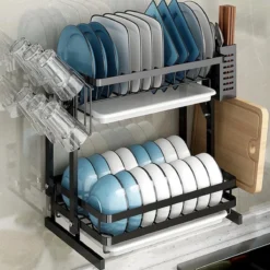 Doogo® Afdruiprek Met Lekbak 2 Laags – Inklapbaar - Muur Hangen Mogelijke - Afwasrek – Met 2 Lekbakken – Extra Accessories Voor Servies En Snijplanken - RVS -Woonwinkel 1200x1200 232