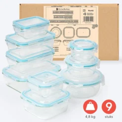 KitchenBrothers Meal Prep Bakjes - Set - Luchtdicht - BPA Vrij - Glas - 9 Stuks -Woonwinkel 1200x1200 416