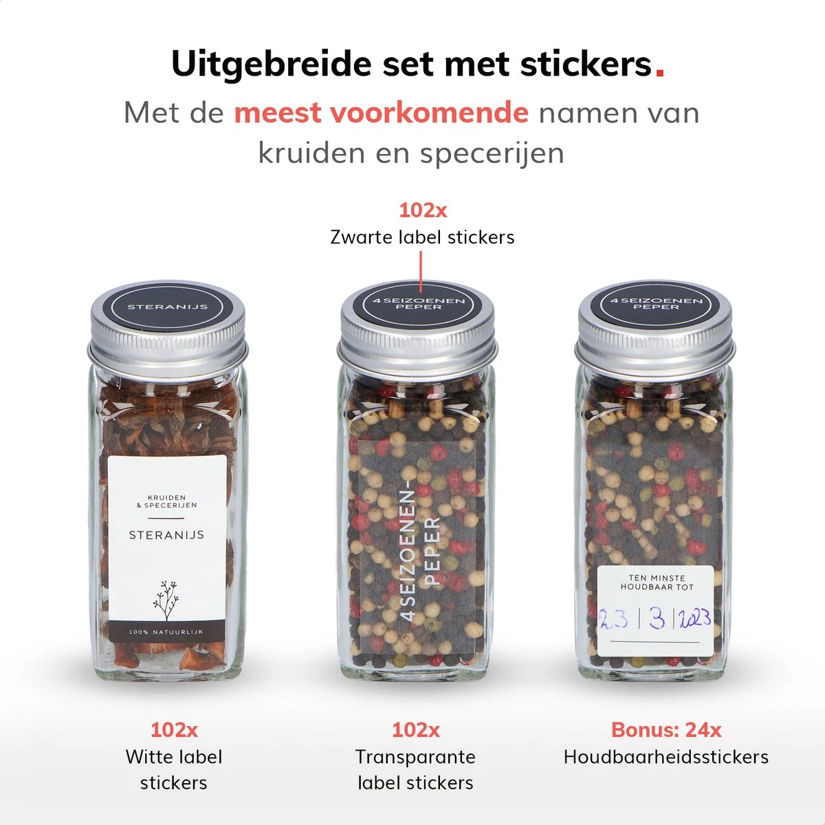 Deleca 24 Glazen Kruidenpotjes - Incl. 3 Soorten Stickers En Strooideksel Set - Voorraadpotten Glas Met Deksel - Kruidenstrooier - 10,5 X 4,3 Cm - Vierkant / 120 Ml 5 Deleca 24 Glazen Kruidenpotjes - Incl. 3 Soorten Stickers En Strooideksel Set - Voorraadpotten Glas Met Deksel - Kruidenstrooier - 10,5 X 4,3 Cm - Vierkant / 120 Ml - Afbeelding 5