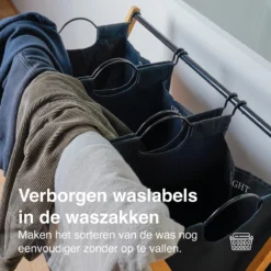 JASC Wasmand 3 Vakken - Wassorteerder - Wasmanden - Zwart - Bamboe - 128 Liter -Woonwinkel 1200x1200 480
