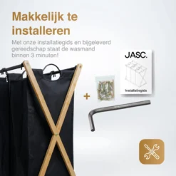 JASC Wasmand 3 Vakken - Wassorteerder - Wasmanden - Zwart - Bamboe - 128 Liter -Woonwinkel 1200x1200 483