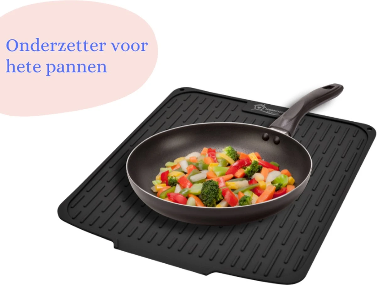 HOMYHON Afdruipmat -Afdruipmat Siliconen -Pannenonderzetter- Antislip -Hittebestendig - Aanrecht Mat -Siliconen Mat - 40 X 46 Cm - Zwart 7 HOMYHON Afdruipmat -Afdruipmat Siliconen -Pannenonderzetter- Antislip -Hittebestendig - Aanrecht Mat -Siliconen Mat - 40 X 46 Cm - Zwart - Afbeelding 7