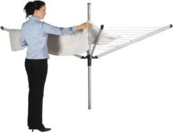 Brabantia Lift-O-Matic Advance Droogmolen Met Grondanker, Beschermhoes En Wasknijpertasje - 50 M - Metallic Grey -Woonwinkel 1200x911