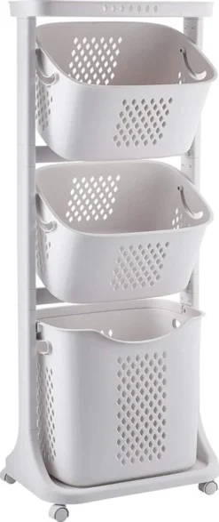 Sens Design Wassorteerder – Wasmand Met 3 Vakken - Op Wieltjes