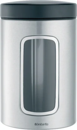 Brabantia Voorraadbus - 1,4 L - Matt Steel Fingerprint Proof / Matt Black Deksel - Met Venster -Woonwinkel 713x1200 1