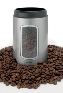 Brabantia Voorraadbus - 1,4 L - Matt Steel Fingerprint Proof / Matt Black Deksel - Met Venster -Woonwinkel 817x1200