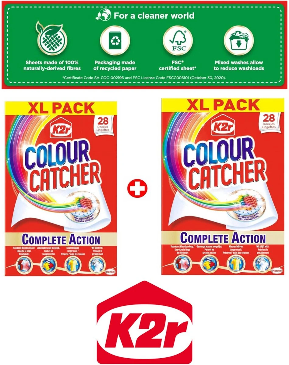 Wasmiddel - K2r Colour Catcher Anti-kleurdoorloop Doekjes 56 Stuks 1 Wasmiddel - K2r Colour Catcher Anti-kleurdoorloop Doekjes 56 Stuks